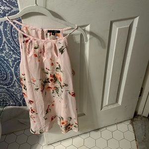 Pink floral tank blouse with neck detailing